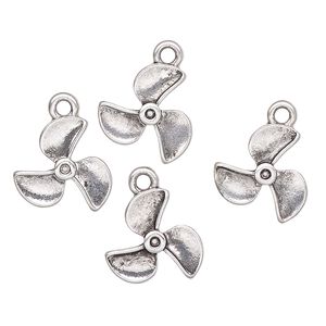 Charm, antique silver-finished "pewter" (zinc-based alloy), 14x13mm propeller. Sold per pkg of 4.