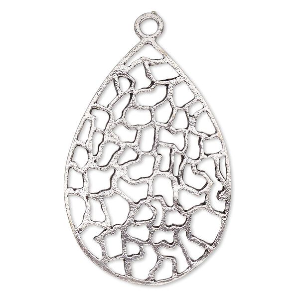 Focal, antique silver-plated brass, 41x28mm flat teardrop with cutouts. Sold per pkg of 2. image number 0