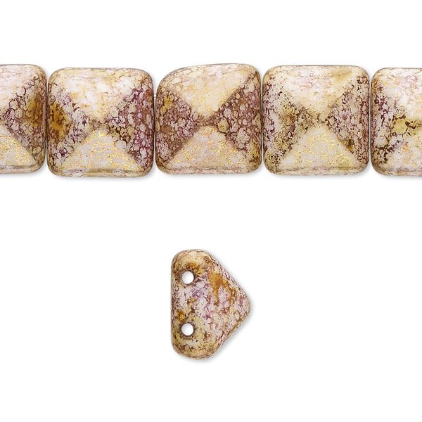 Spacer, Preciosa, Czech pressed glass, marbled opaque purple luster, 11x11x7.5mm 2-strand pyramid, fits up to 5.5mm bead. Sold per 8-inch strand, approximately 15 spacers. image number 0