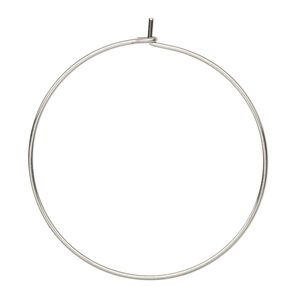 Component, stainless steel, 34.5mm round hoop, 21 gauge. Sold per pkg of 10-pair.