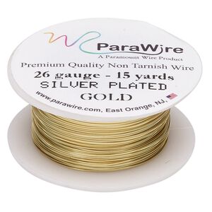 Wire, ParaWire™, gold-finished and silver-plated copper, round, 26 gauge. Sold per 15-yard spool.
