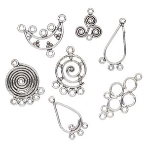 Drop and link mix, antique silver plate copper, 18x13mm-25x21mm mixed shape. Sold per 1-troy ounce pkg, approximately 25-30 pieces.