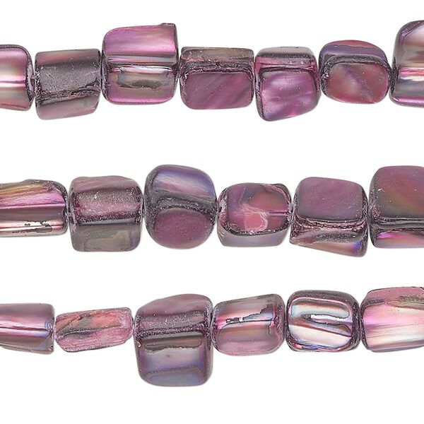 Bead, mother-of-pearl shell (dyed), magenta, small to medium chip, Mohs hardness 3-1/2. Sold per pkg of (3) 15-inch strands. image number 0