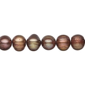 Freshwater pearl 1pkg1, semi-round, 15 inch dark iris gold 7-9mm cultured