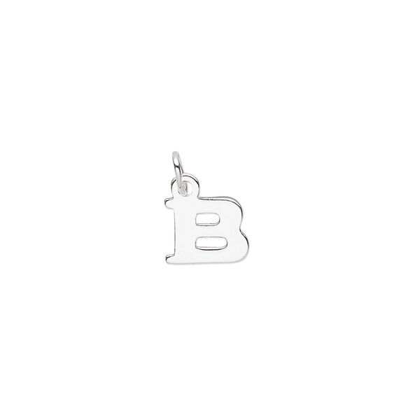 Charm, sterling silver, 9x7mm block alphabet letter "B." Sold individually. image number 0