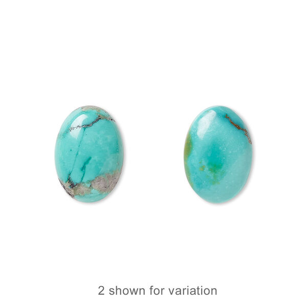 Cabochon, turquoise (dyed / stabilized), blue, 14x10mm calibrated oval, C grade, Mohs hardness 5 to 6. Sold per pkg of 2. image number 0