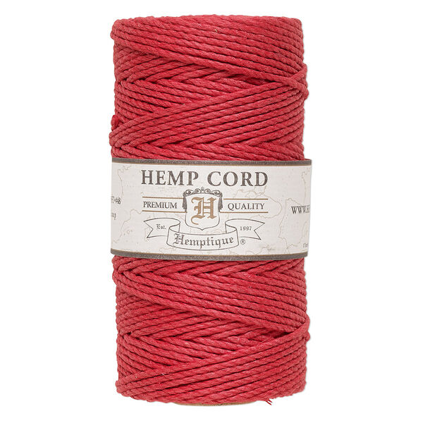Cord, Hemptique®, polished hemp, red, 1.8mm diameter, 48-pound test. Sold per 205-foot spool. image number 0