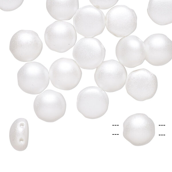 Bead, Preciosa Candy™, Czech pressed glass, opaque white pastel pearl, 8mm candy with (2) 0.8-0.9mm holes. Sold per pkg of 20. image number 0