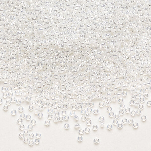 Seed bead, Miyuki, glass, pkg/35g, #15 rocaille, translucent luster opal alabaster base (RR-511). image number 0