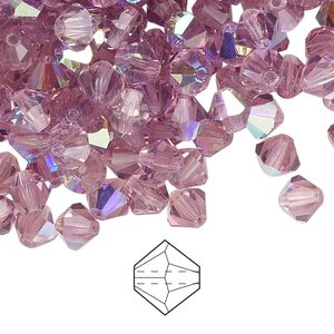 Bead 24pk light amethyst AB, Preciosa Czech crystal 6mm bicone