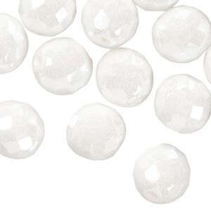 Preciosa Czech glass fire-polished 1pkg30, faceted round bead opaque snow white luster alabaster 12mm