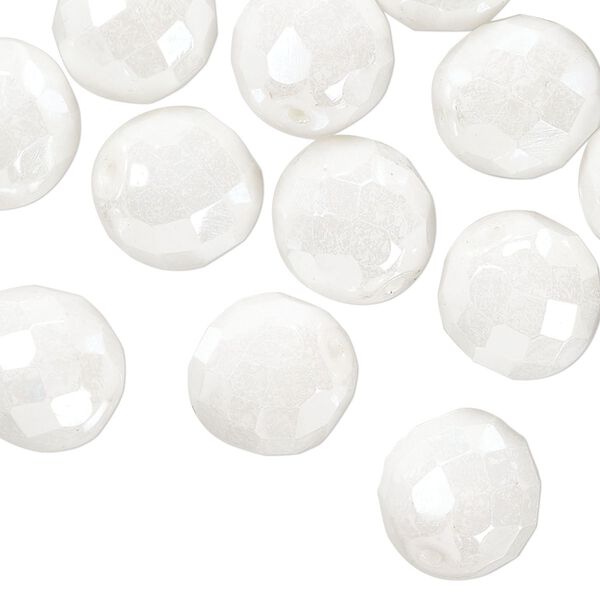 Preciosa Czech glass fire-polished 1pkg30, faceted round bead opaque snow white luster alabaster 12mm image number 0