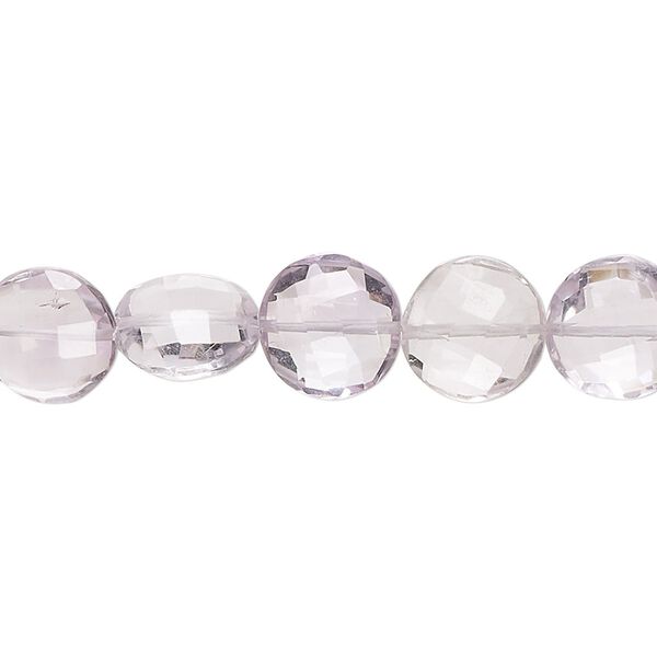 Lavender amethyst 1pkg1, hand-cut faceted puffed flat round bead natural 8 inch 9-10mm image number 0