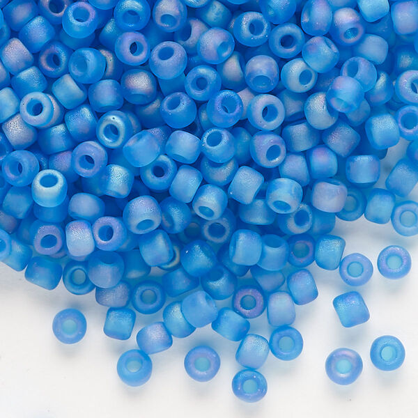 Seed bead, Dyna-Mites™, glass, transparent frosted rainbow teal, #6 round. Sold per 1/2 kilogram pkg. image number 0