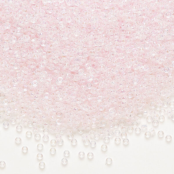 Seed bead, Miyuki, glass, pkg/250g, #15 rocaille, translucent pale pink-lined rainbow crystal clear (RR-265). image number 0