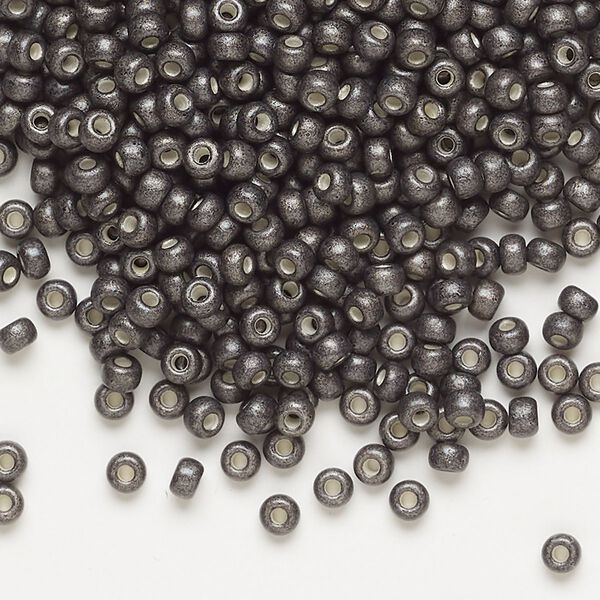 Seed bead, Miyuki, glass, pkg/50g, #8 rocaille, opaque matte galvanized graphite, (RR-2092). image number 0