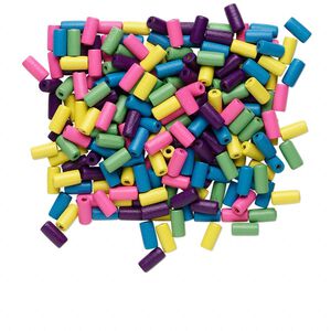 Bead mix, wood, mixed colors, 12x5mm round tube. Sold per 90-gram pkg, approximately 720 beads.