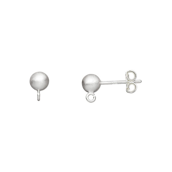 Earstud, sterling silver, 5mm satin ball with open loop. Sold per pkg of 5 pairs. image number 0