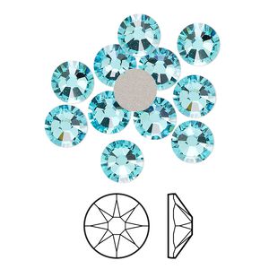 Flat back 12pk light turquoise foil back, Crystal Passions® 7.07-7.27mm rose round SS34 2088