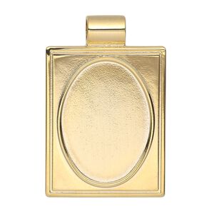 Pendant, gold-plated "pewter" (zinc-based alloy), 38x25mm single-sided rectangle with 25x18mm oval setting and tube bail. Sold individually.
