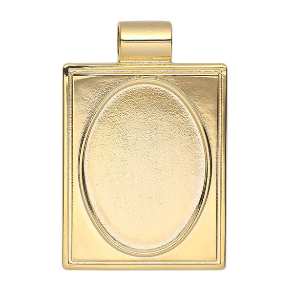 Pendant, gold-plated "pewter" (zinc-based alloy), 38x25mm single-sided rectangle with 25x18mm oval setting and tube bail. Sold individually. image number 0