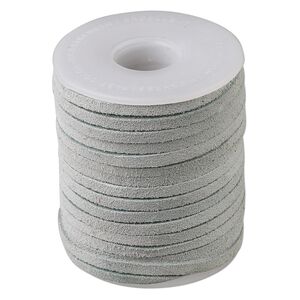 Cord, suede lace (dyed), grey, 3-4mm. Sold per 25-yard spool.