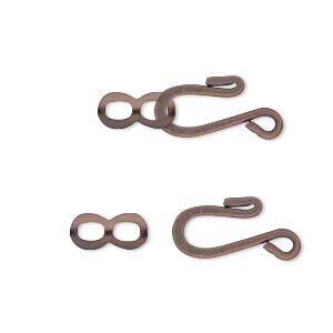 Clasp hook&eye 1pkg30, 12.5x8.5mm flat, antique copper-finished brass 1-strand