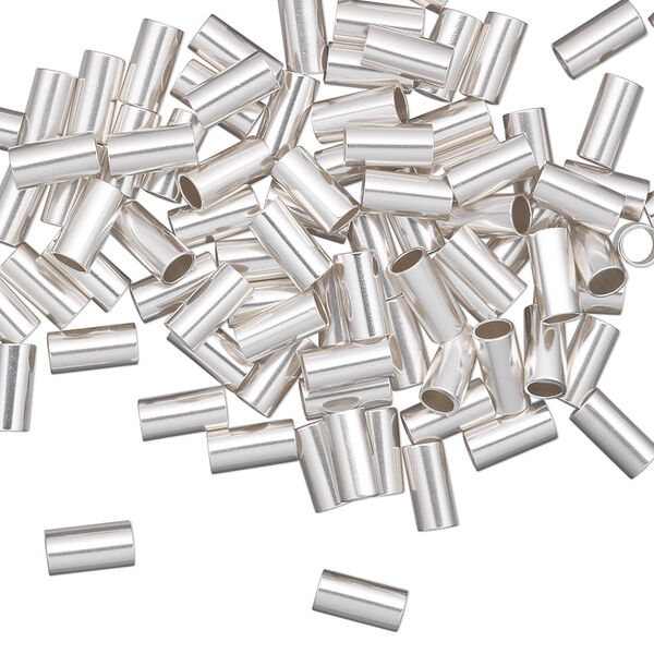Crimp, sterling silver, 6x3mm smooth cut tube, 2.5mm inside diameter. Sold per pkg of 100. image number 0