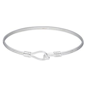 Bracelet, bangle, sterling silver, 3mm wide, 7-1/2 inches with hook closure. Sold individually.