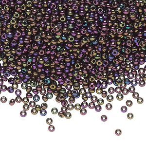 Seed bead, Preciosa Ornela Czech glass, pkg/50g, #11 rocaille, opaque red iris black, (59195).
