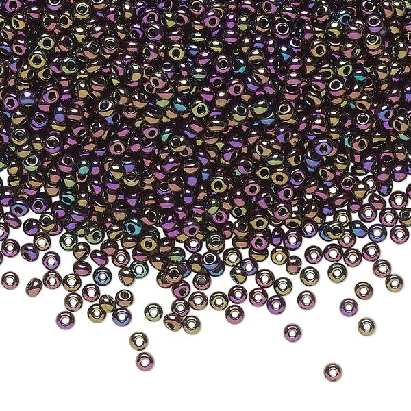 Seed bead, Preciosa Ornela Czech glass, pkg/50g, #11 rocaille, opaque red iris black, (59195). image number 0