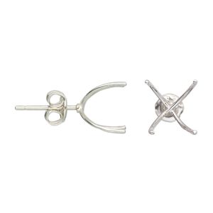 Earstud 1pkg2 Amoracast® sterling silver, 12x12mm / 8-10mm freeform 4-prong huggie setting / earnuts, 1 pair