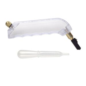 Glass cutter, pistol grip, steel / brass / plastic, clear and black, 5 inches. Sold individually.