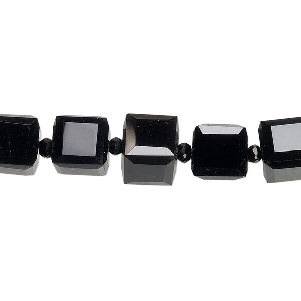 Bead, black onyx (dyed), 8x8mm faceted cube, B grade, Mohs hardness 6-1/2 to 7. Sold per pkg of 5. image number 0