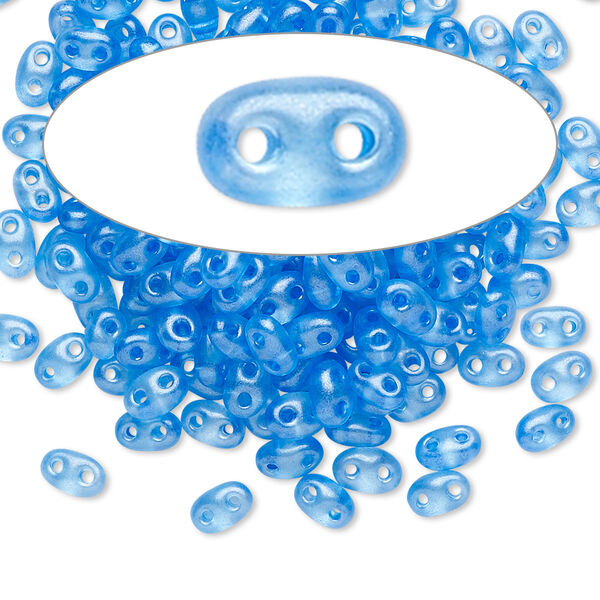 Seed bead, Preciosa Twin™ Czech glass, pkg/50g, 5x2.5mm oval, translucent sea blue terra pearl clear, (08336). image number 0