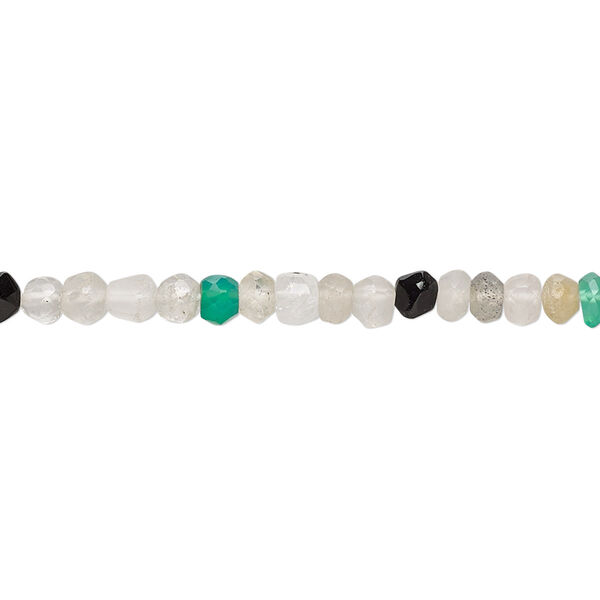 Bead, multi-gemstone (natural / dyed / coated / heated / irradiated), multicolored, 3x3mm-4x3mm hand-cut faceted rondelle, C grade, Mohs hardness 3 to 7. Sold per 13-inch strand. image number 0