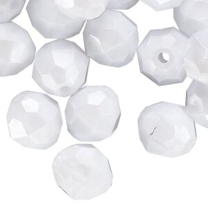 Bead, acrylic, opaque white pearl, 12mm faceted round. Sold per 100-gram pkg
