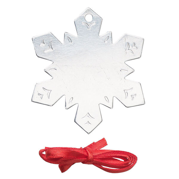 Ornament, ImpressArt®, aluminum and polyester, 2-3/16  x 1-7/8 inch snowflake with ribbon. Sold per pkg of 3. image number 0