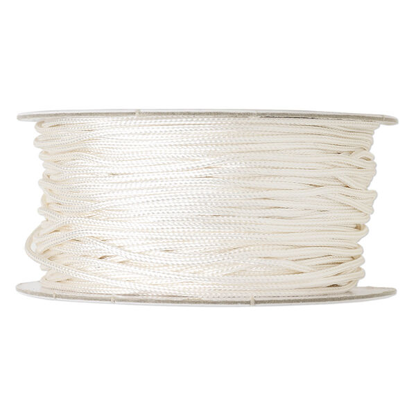 Cord, imitation silk, white, 1mm. Sold per 100-foot spool. image number 0