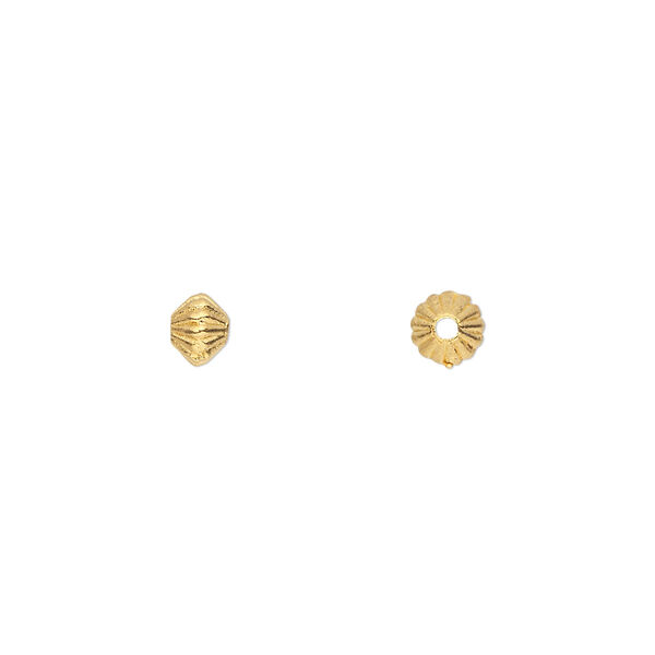 Bead, gold-finished "pewter" (zinc-based alloy), 5x3mm-5x4mm double-sided corrugated double cone. Sold per pkg of 100. image number 0