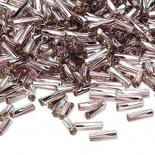 Bead, Miyuki, bugle bead, glass, pkg/50 g, 6x2mm twisted, silver-lined translucent plum/clear (TW-3933). image number 0