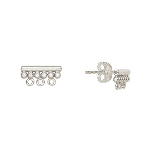 Earstud 1pkg2 sterling silver, 12x6mm beaded bar / closed loop / earnuts, antiqued 1 pair