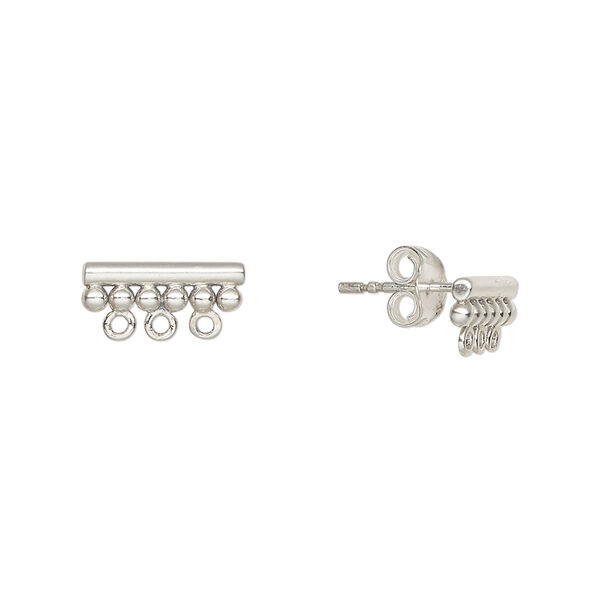 Earstud 1pkg2 sterling silver, 12x6mm beaded bar / closed loop / earnuts, antiqued 1 pair image number 0