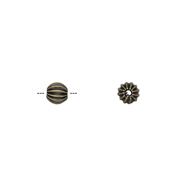 Bead, antique gold-plated brass, 5mm fluted round. Sold per pkg of 20. image number 0