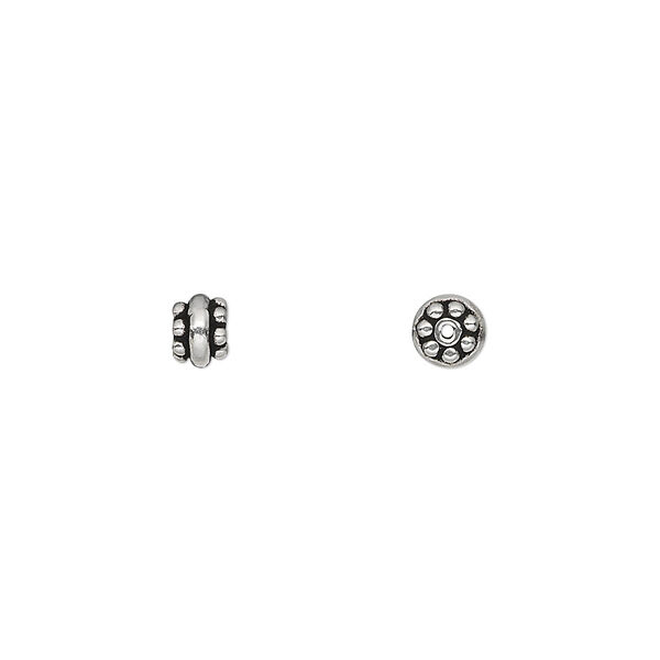 Bead, antiqued sterling silver, 5x4mm beaded rondelle. Sold per pkg of 4. image number 0