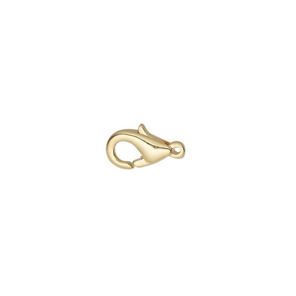 Clasp, lobster claw, gold-plated brass, 10x6mm with closed loop. Sold per pkg of 100. image number 0
