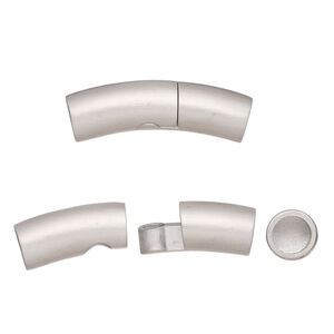 Clasp slide lock 1pkg1, 30x8mm round tube / fits 5mm cord, matte stainless steel 1-strand