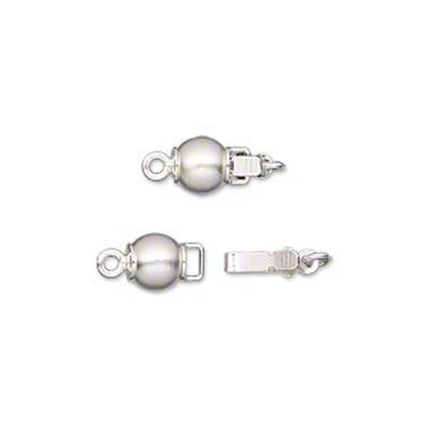 Clasp, tab with safety, silver-plated brass, 6mm satin round. Sold per pkg of 2. image number 0