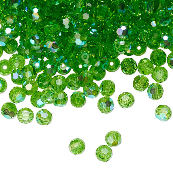 Bead 24pk peridot AB, Preciosa Czech crystal 4mm round image number 0