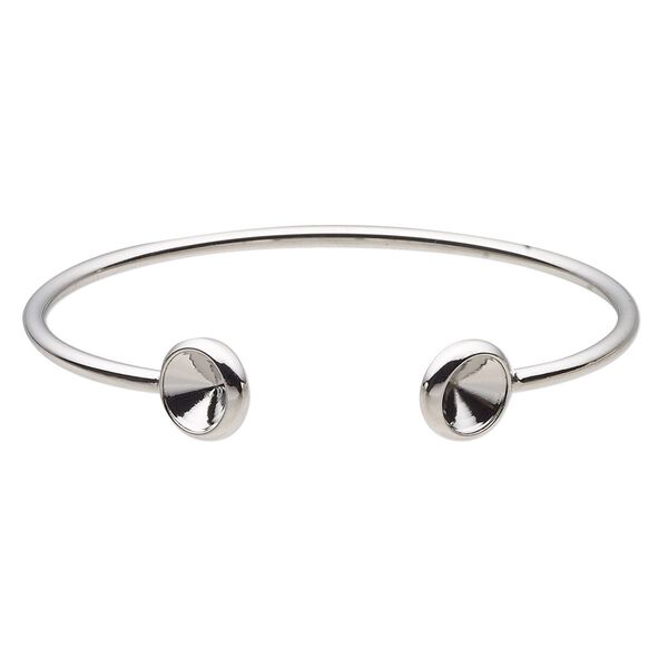 Bracelet, Almost Instant Jewelry®, cuff, imitation rhodium-finished brass, 11mm wide with (2) SS39 rivoli glue-in settings, 7 inches. Sold individually. image number 0